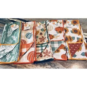 Perfect Harvest Reversible Kitchen Towels Fall Sunflowers Pumpkins Lot of‎ 5 BxA